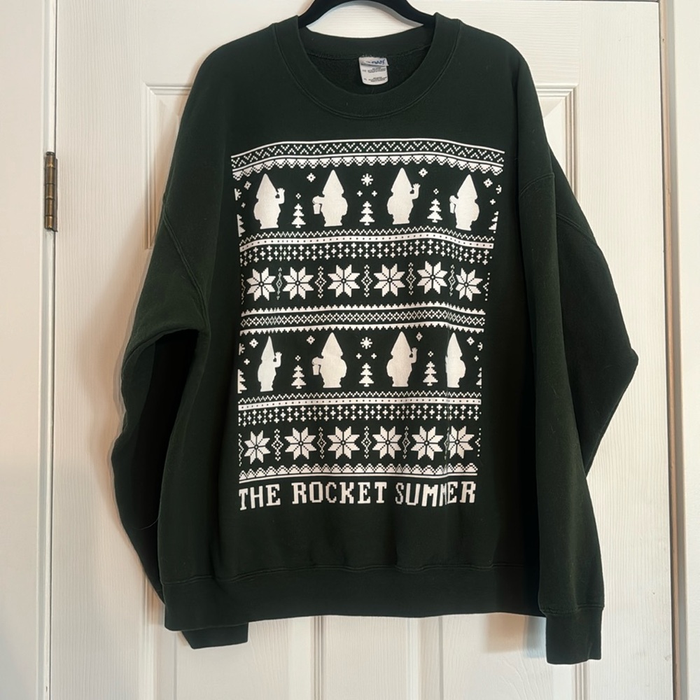 The Rocket Summer Limited edition Christmas “Elf Creep” crew neck sweater.